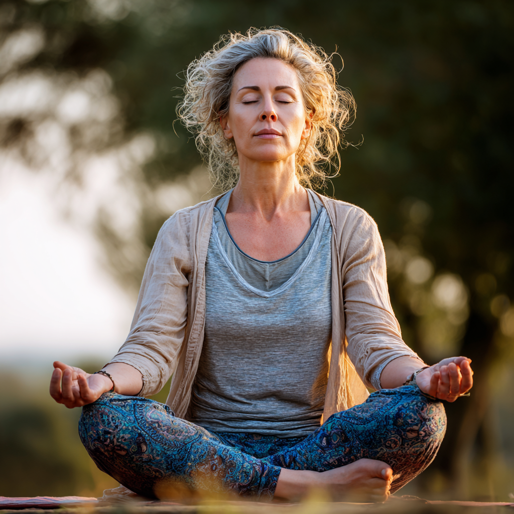 Group of diverse Ukrainian adults aged 40-65 practicing gentle stretching exercises together on yoga mats in bright studio, showing flexibility improvement and muscle strengthening